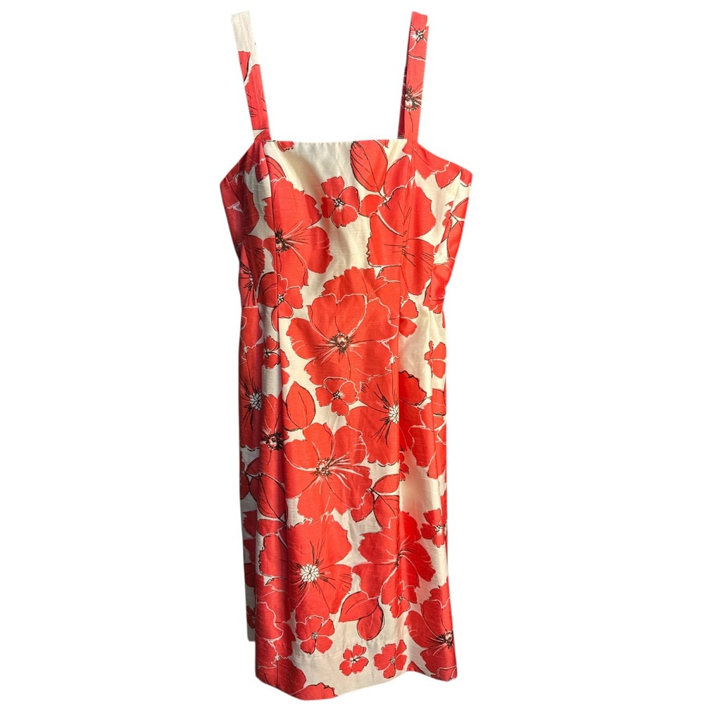 Dressbarn Red Orange Sleeveless Classic Chic Floral Sheath Dress Size 4